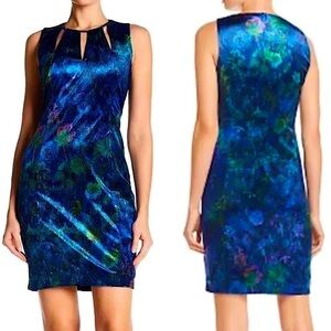 New NWT | T Tahari | Charma Blue Floral Velvet Dress | Size 4 Small